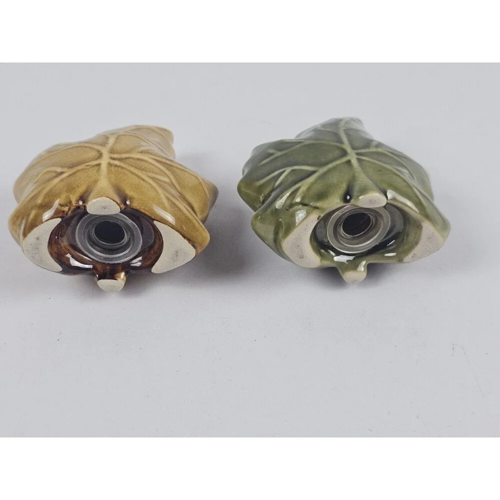 Green Yellow Fall Maple Leaf Salt and Pepper Shakers Autumn Thanksgiving Kitchen